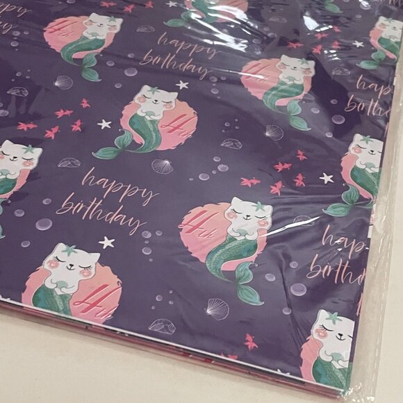 Cat Mermaid Birthday Card & Gift Wrap Set - Picture 3 of 10